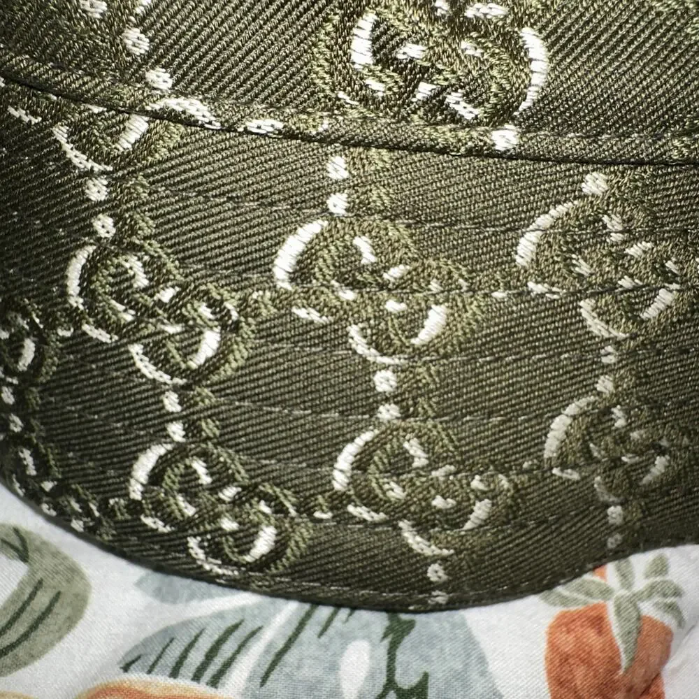 New Gucci GG Logo Olive Green Bucket Hat Size Small